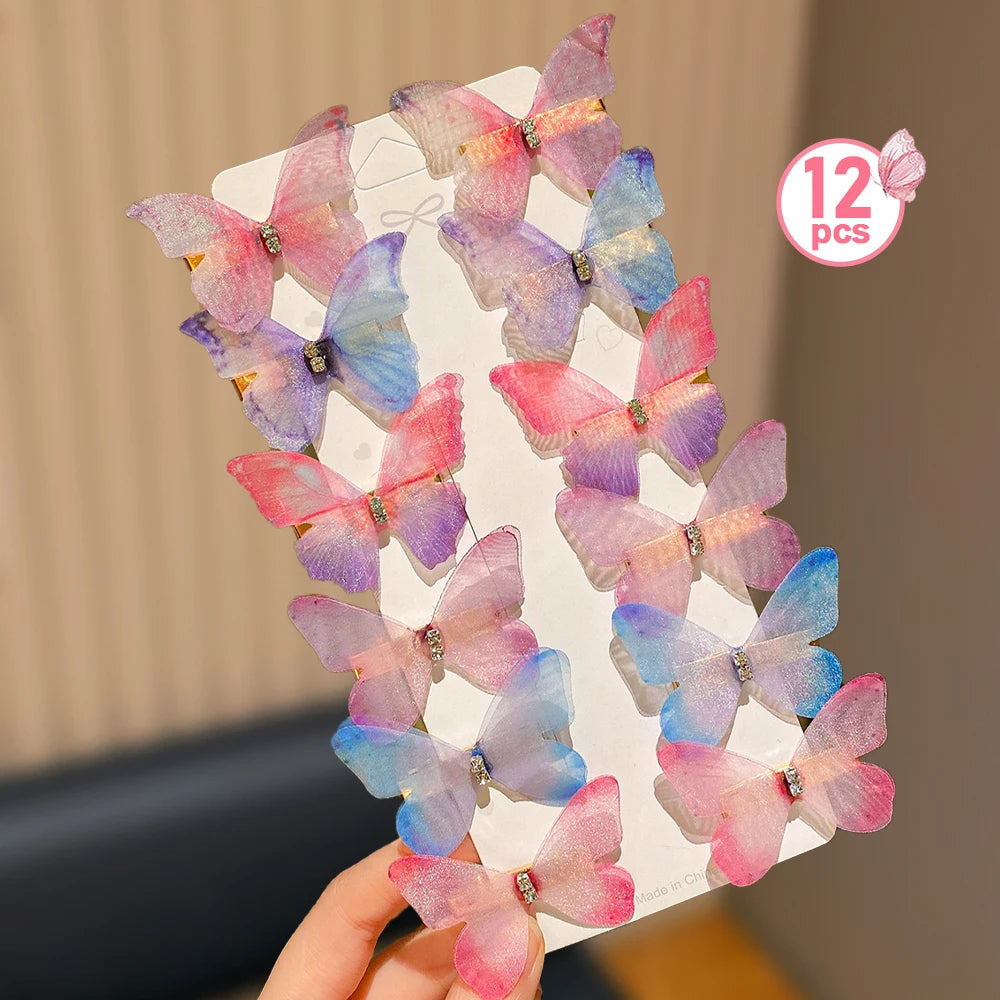 36-Piece Color Gradient Butterfly Hairpins Set for Girls - Elegant Hair Accessories