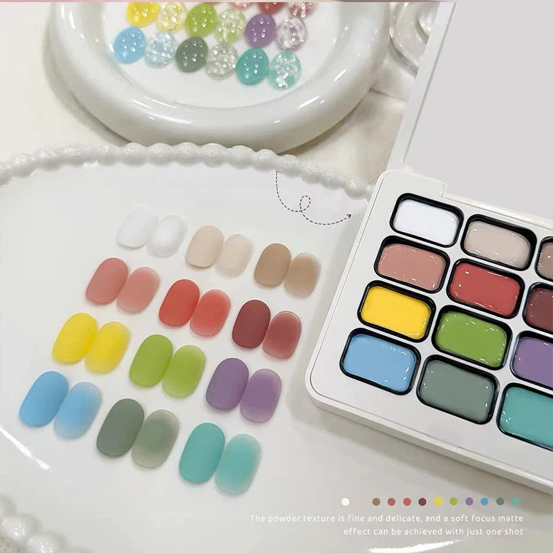 12-Color Nail Polish Palette Set - Solid Gradient UV Gel for DIY Nail Art