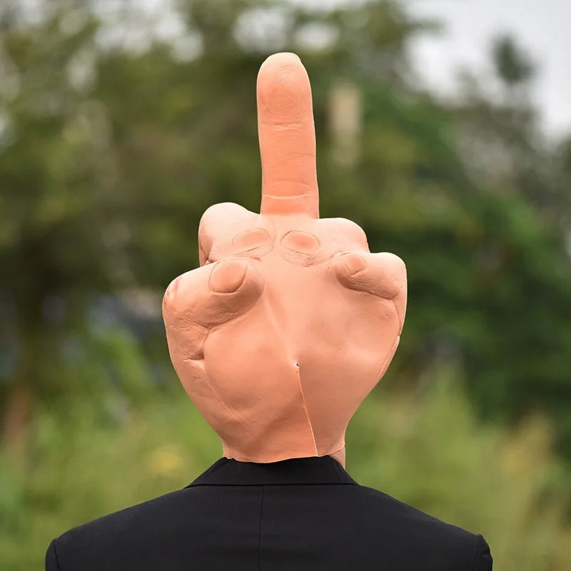 Funny Halloween Prank Mask - Vertical Middle Finger Latex Headgear for Bar & Performance