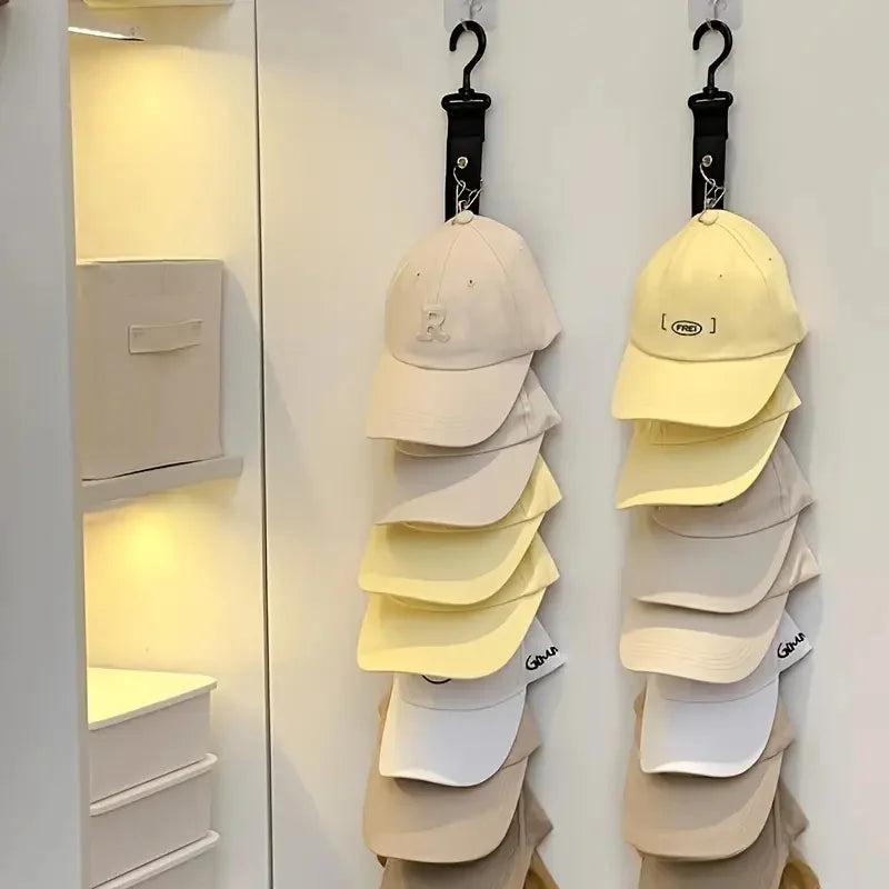 Stainless Steel Hat Rack with 8 Clips - Holds 16 Baseball Caps, Closet Organizer