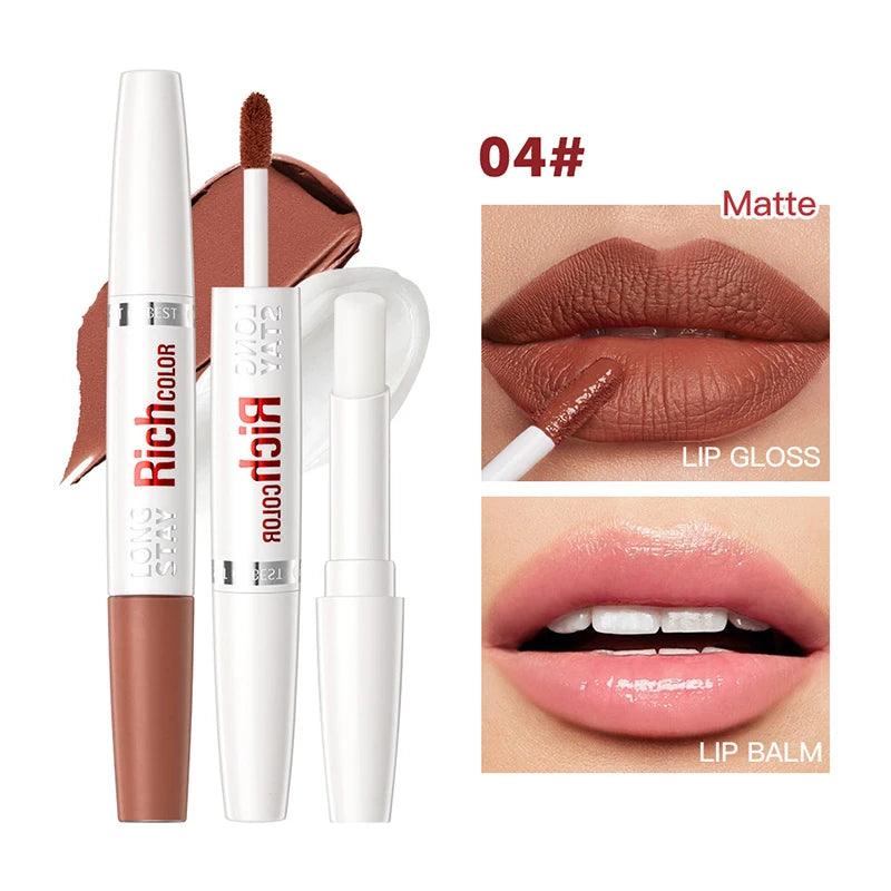 Double-Ended Lip Gloss & Lip Balm Matte Misty Surface Non-Stick Cup Transparent Lip Makeup with Mirror Water Light