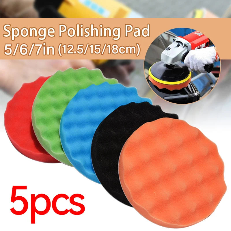 Car Buffing Polishing Sponge Pads Kit 5 Pack - Foam Waffle Detailers 6-7 Inch