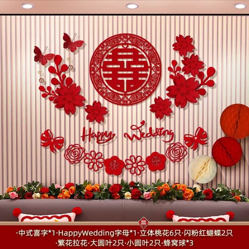 Chinese Wedding Wall Decoration Double Happiness Background Ornament Wedding Wall Stickers