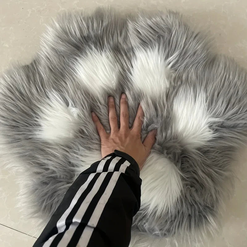 Cute Cat Paw Floor Carpet - Soft Long Plush Decorative Mat for Living Room & Bedroom