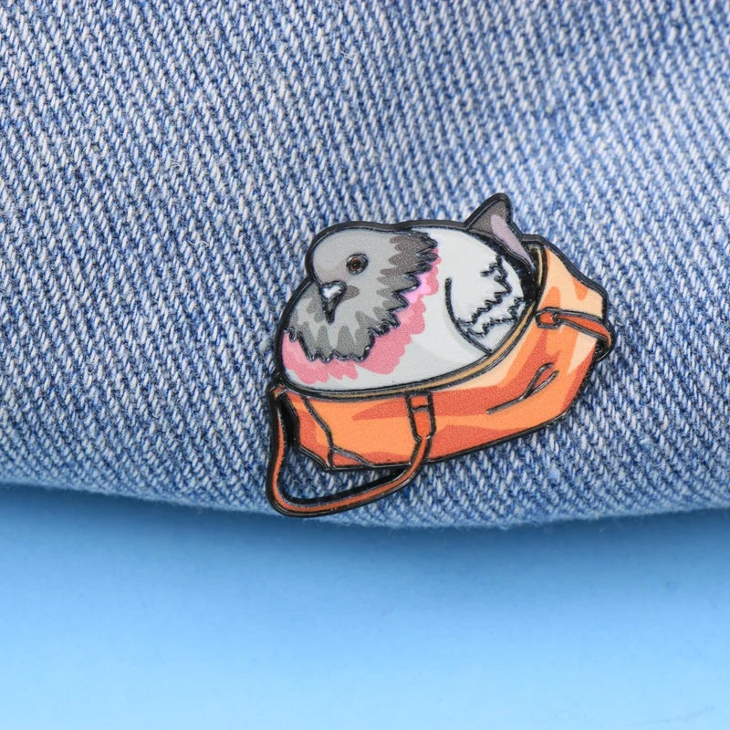 Cartoon Pigeon Enamel Lapel Pin for Bags and Clothing - Funny Bird Brooch Badge