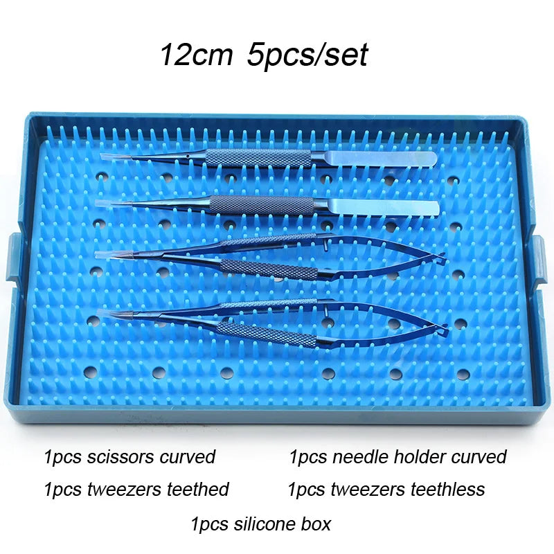 Medical Instrument Set with Forceps Needle Holders Scissors & Silicone Sterilization Tray