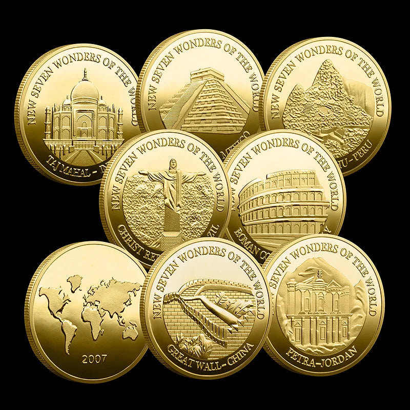 Seven Wonders of The World Coin Collection Gold-Plated Commemorative Badge Travel Souvenir
