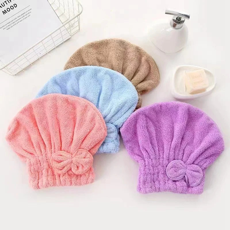 Microfiber Hair Drying Towels with Bow-Knot - Head Wrap & Shower Cap for Curly Hair