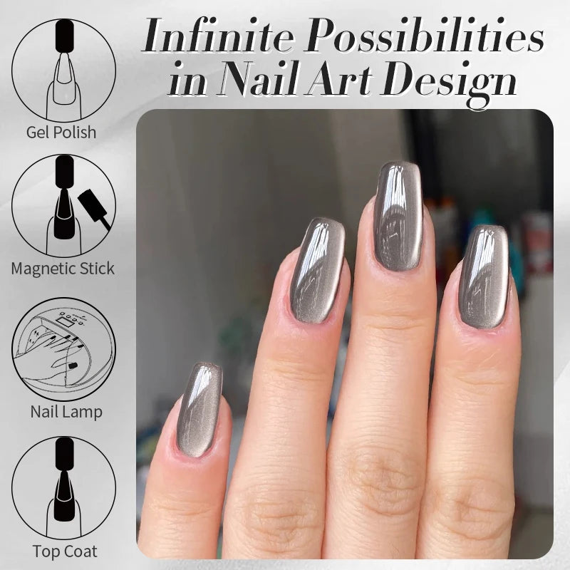 Gel Nail Polish with Magnetic Cat Design, 10ml Semi-Permanent UV & LED