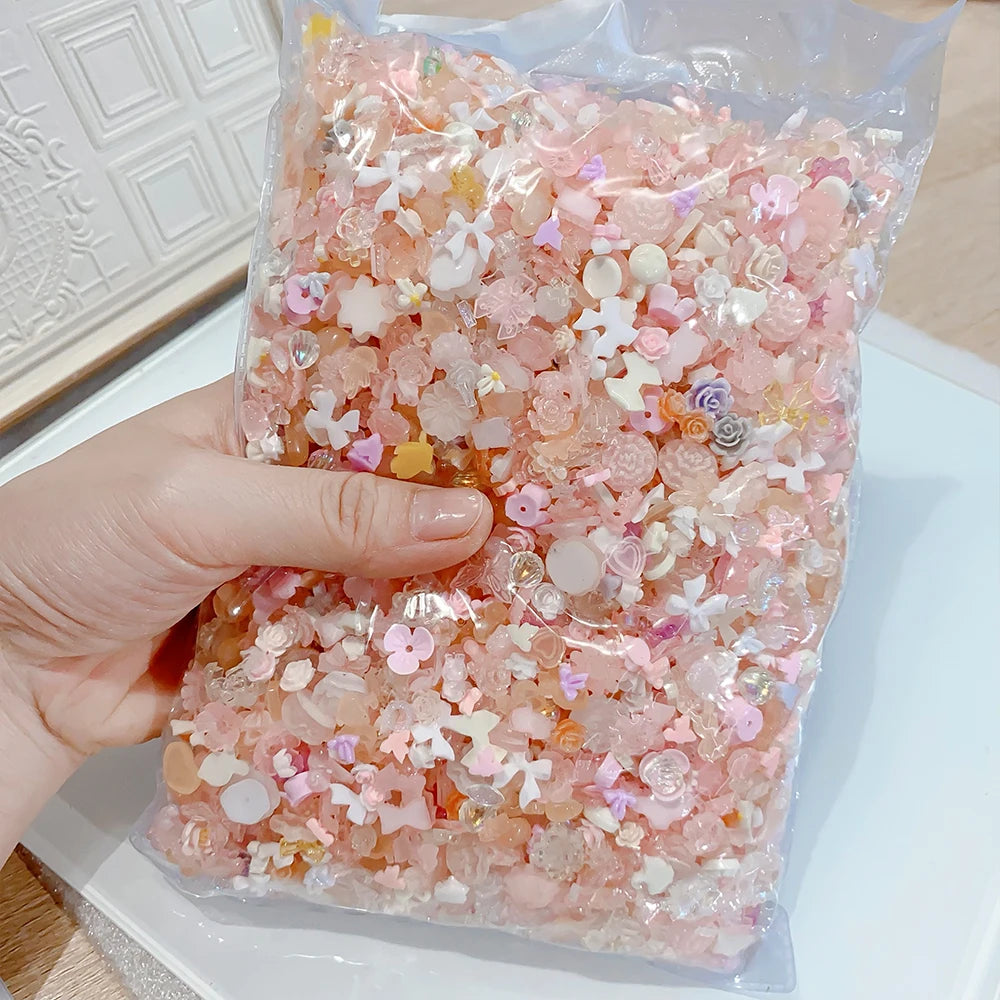 Mixed Resin Nail Charms 3D Bow Flowers Rhinestones for DIY Nail Art 50g