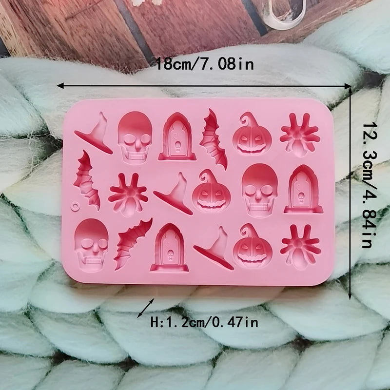 Halloween Silicone Mold with 18 Cavities for Ghost Pumpkin Bat Skull Witch Hat - Food Grade Baking Mold