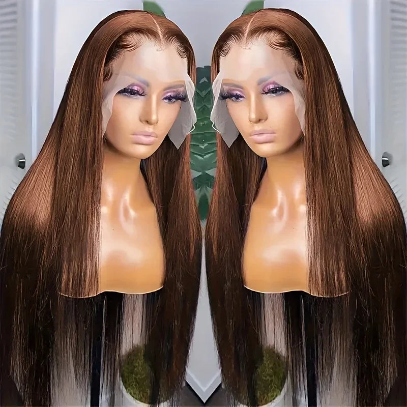 Brown Lace Front Wig 13x4 Human Hair Wig for Women 40-46 Inches, High Density & Natural Pre-Plucked Hairline