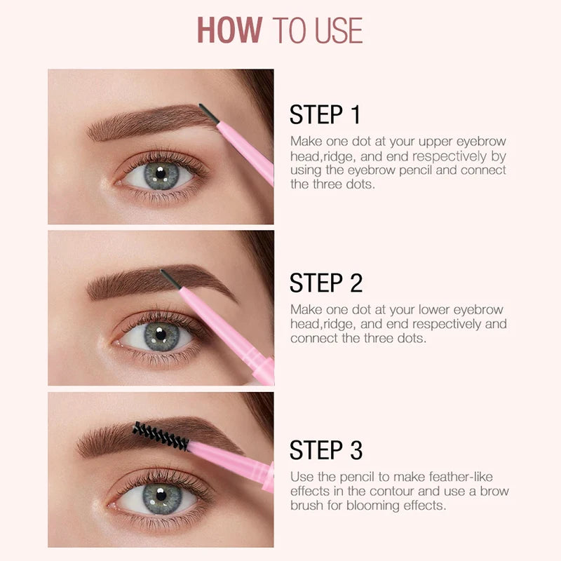 Double Headed Rotatable Eyebrow Pencil with Brush Waterproof & Long-Wear
