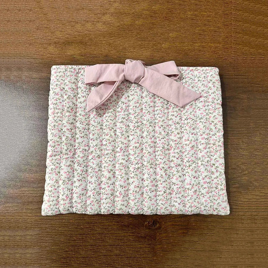 Large Capacity Floral Quilted Makeup Bag with Bow - Lightweight Multifunctional Cosmetic Organizer