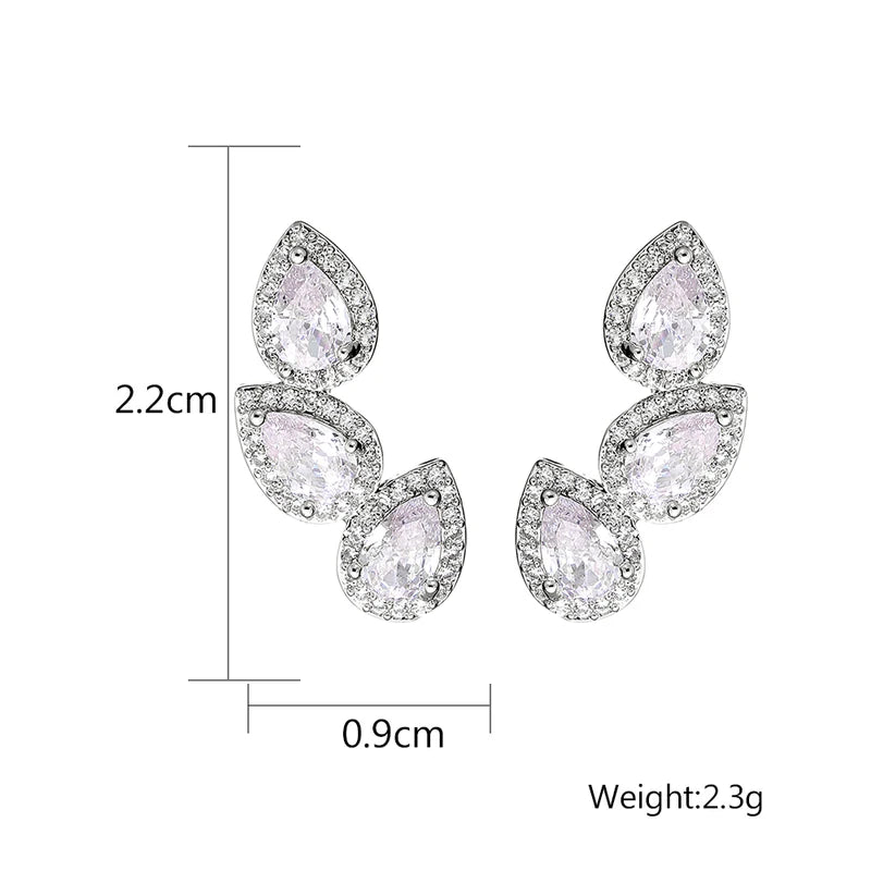 Luxury Zircon Leaf Stud Earrings for Women - Crystal Water Drop Ear Jewelry