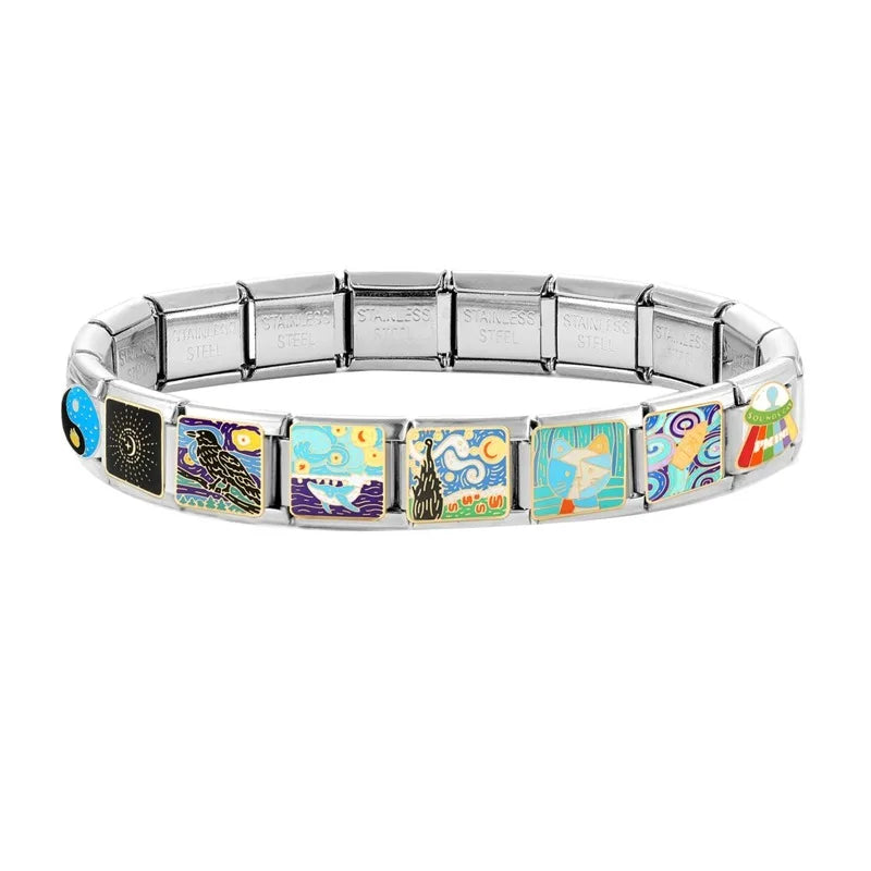 Colorful Pattern Art Cat Vase Charm Links for 9mm Stainless Steel Bracelets - DIY Jewelry Making