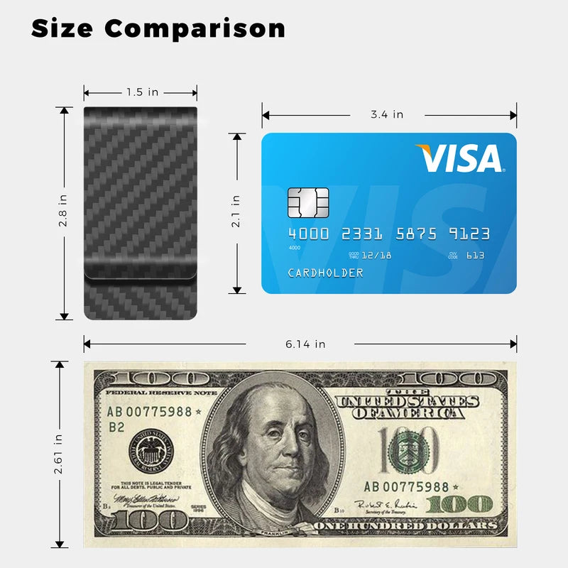 Minimalist Carbon Fiber Money Clip Wallet for Men - Slim Front Pocket Design, Holds Up to 50 Bills
