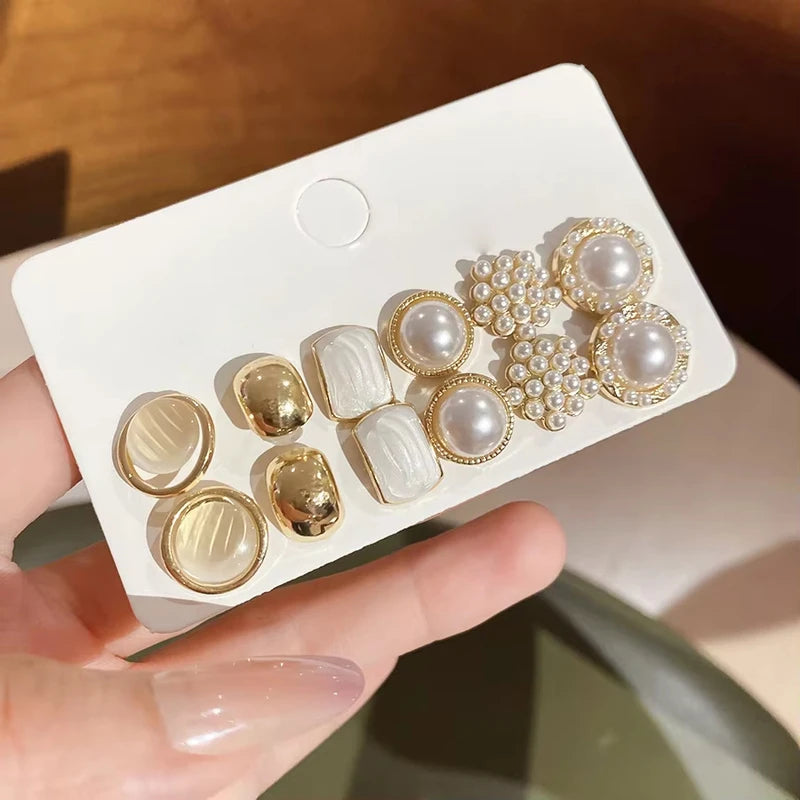 Set of 6/10/12 Pearl Stud Earrings for Women - Elegant Daily Jewelry