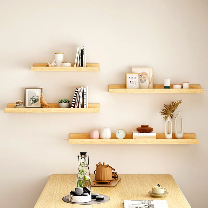 Wood Wall Shelf with Perforated Word Board - Home Storage & Decoration