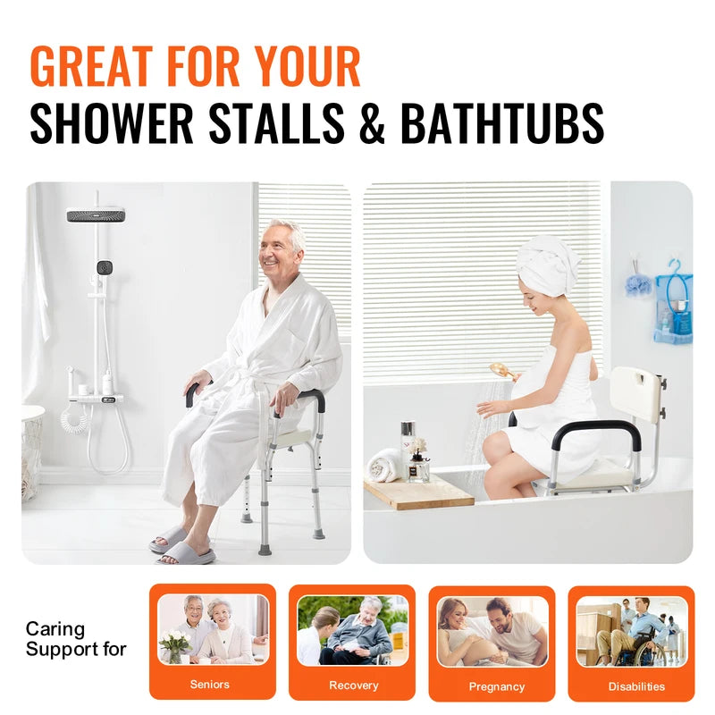 Adjustable Shower Chair with Backrest - Non-Slip Bathtub Seat for Elderly & Disabled, 350 LBS Capacity