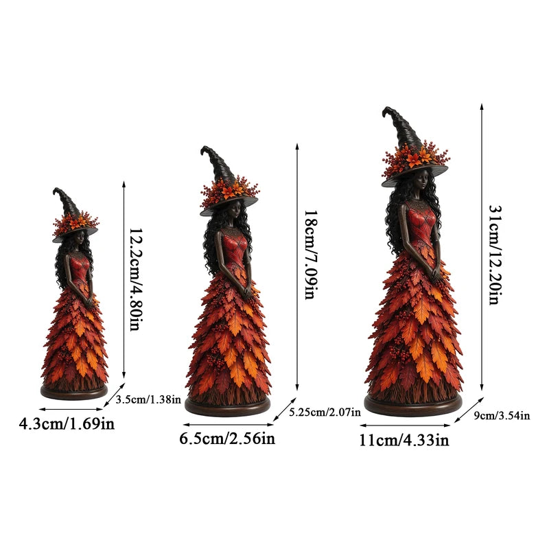 15CM Leaf Witch Figurine Halloween Decoration Set - Berry Staff Craft Ornament