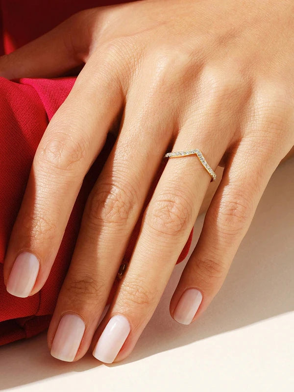 V-Shaped Zircon Silver Ring for Women - Anniversary & Party Jewelry