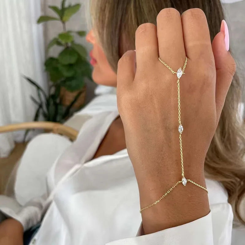 Bohemia Rhombus Crystal Chain Bracelet for Women Simple Thin Jewelry Gift