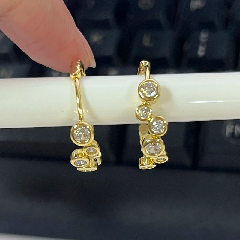 14K Gold Moissanite Bubble Hoop Earrings for Women Wedding Jewelry