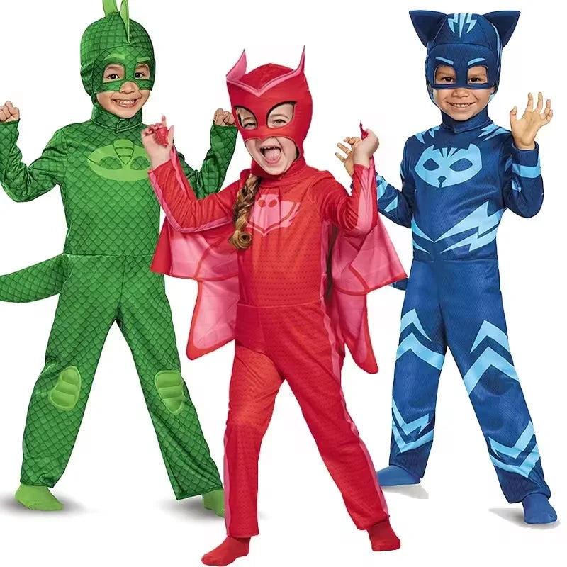 Halloween Animal Cosplay Costume Set for Kids - Owl, Cat, Gecko Jumpsuit & Mask