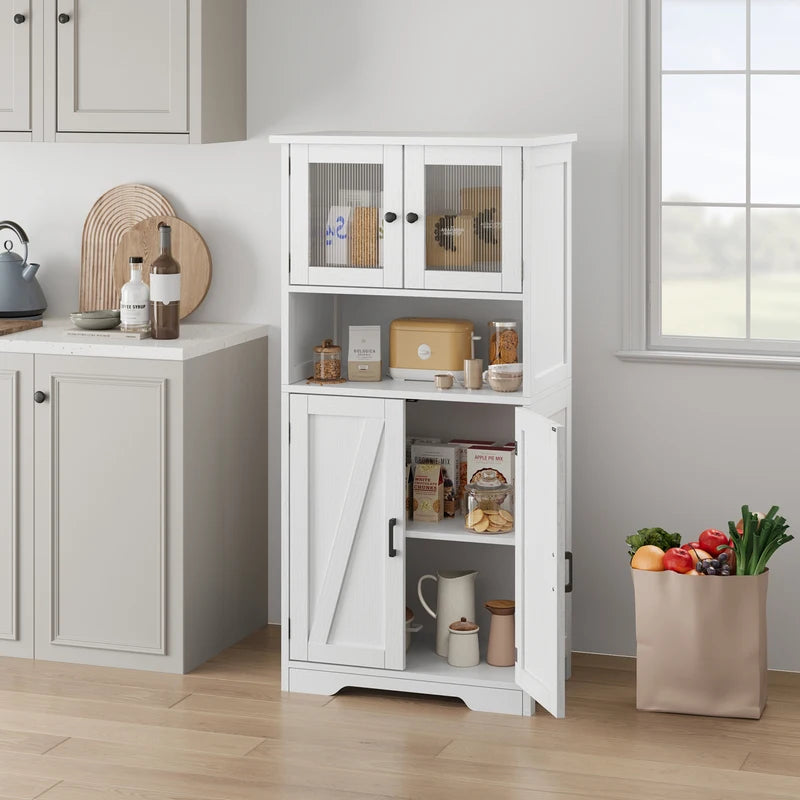 Modern Multipurpose Entryway Storage Cabinet with Glass Doors - Wooden Floor Organizer for Kitchen, Bathroom, Hallway
