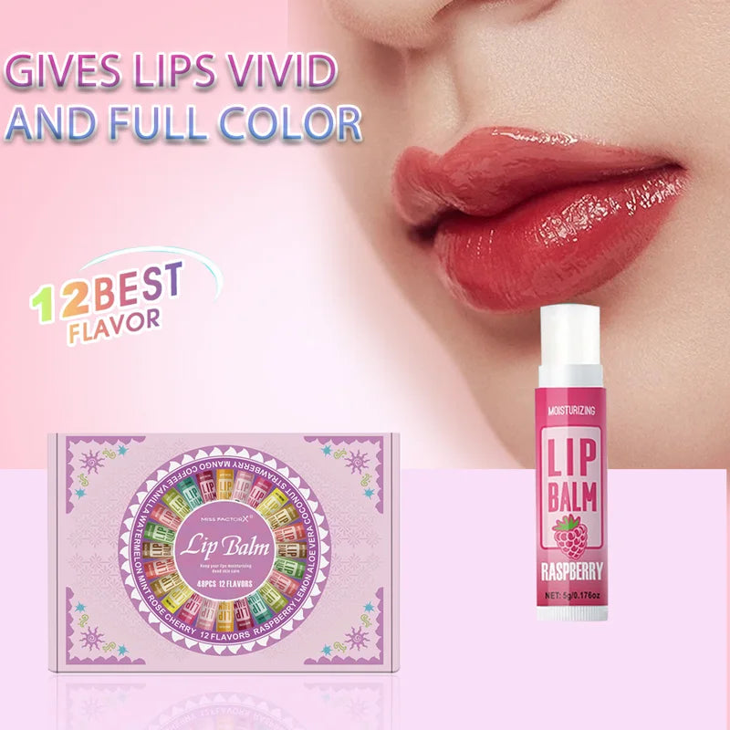 Moisturizing Lip Balm Set 48PCS with Flower Fragrance 5g Brightening Lip Color Gift