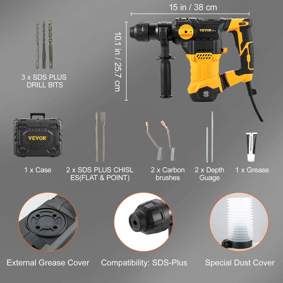 1500W Rotary Hammer Drill with 4 Modes for Concrete & Masonry - Max 32mm