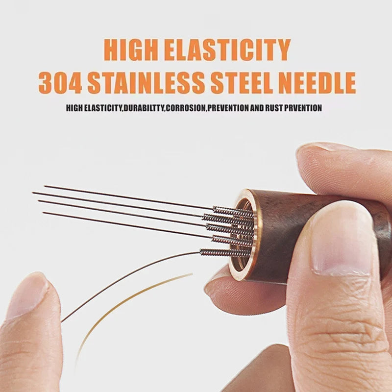 Coffee Stirrer Needle Distributor for Espresso & Coffee Powder - Wood Handle Barista Tool