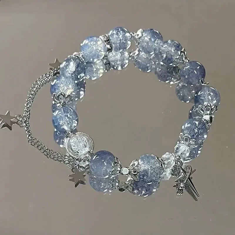 Star Chain Tassel Bracelet for Women Fantasy Blue Crystal Beads Elastic Jewelry Gift
