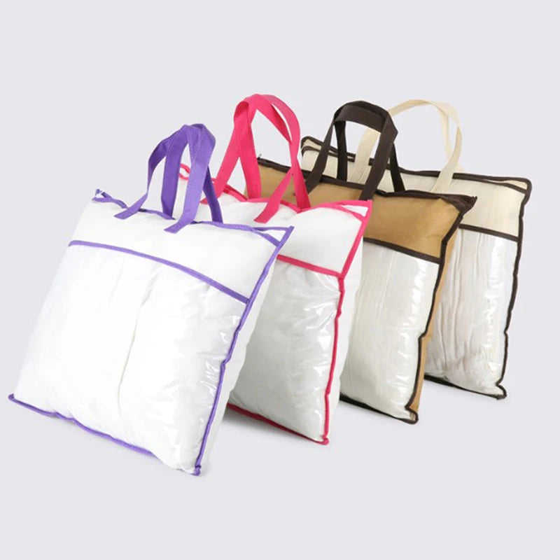 Clear Non-Woven Pillow & Quilt Storage Bag with Zipper Dustproof Household Organizer