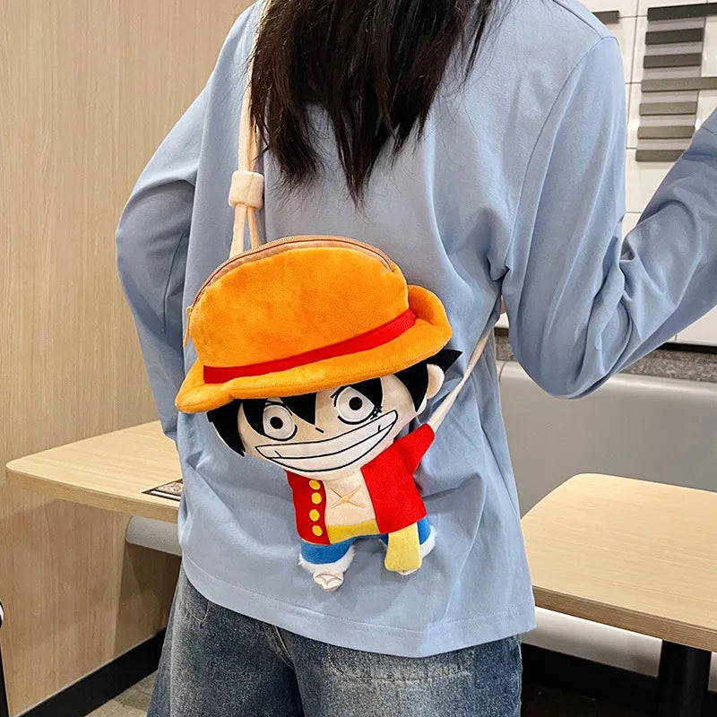 Anime Plush Crossbody Bag Luffy One Piece Cartoon Shoulder Bag for Fans