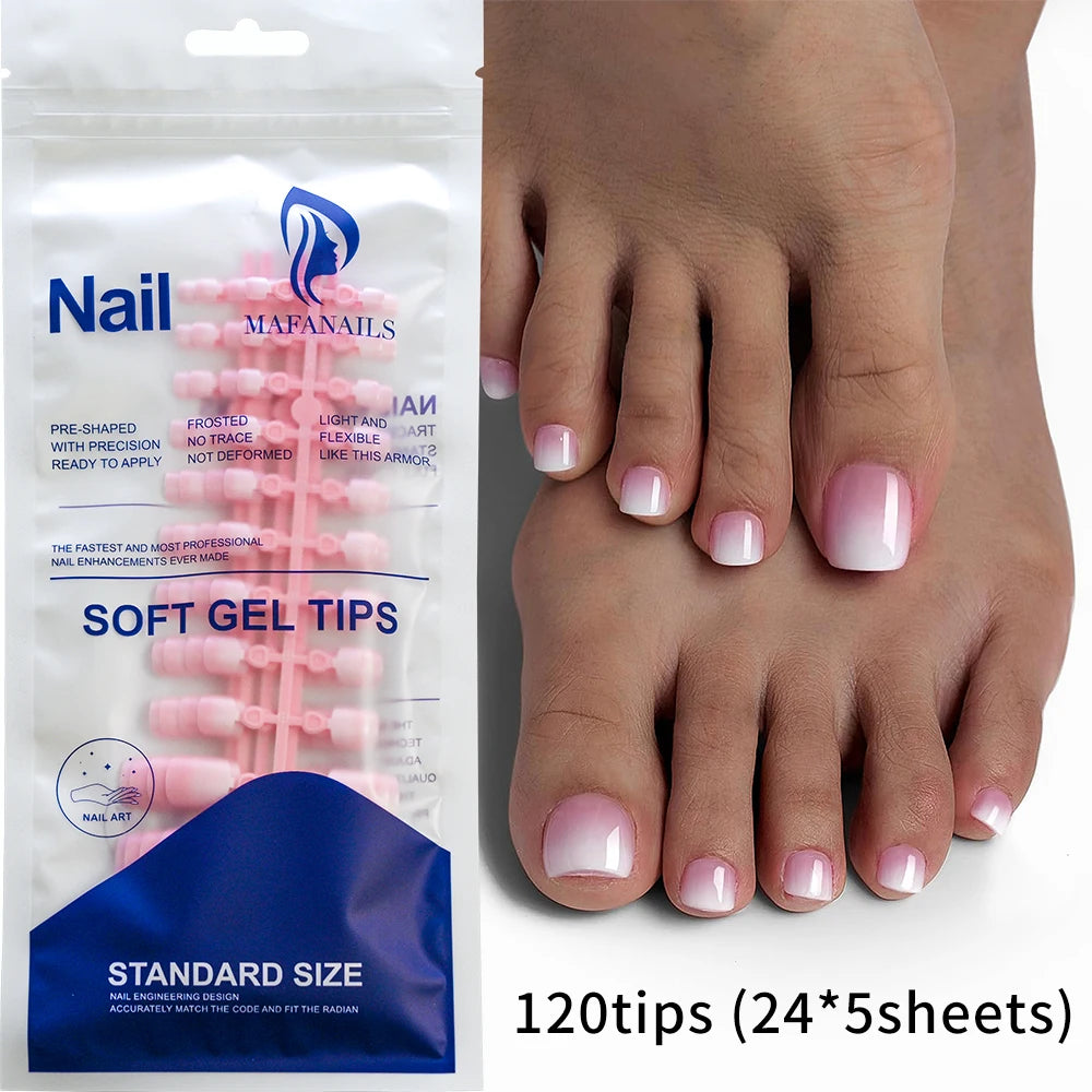 120pcs Short Square False Toe Nail Tips Pink French Gel Press On Full Cover