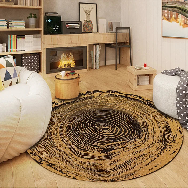 Round Tree Ring Print Chair Mat - Non-slip Floor Rug for Living Room & Kids Play