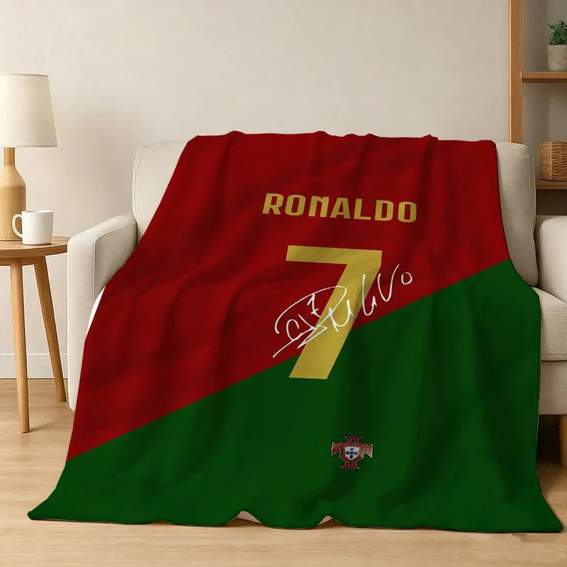3D Football Star R-Ronaldo Flannel Blanket - Soft Cozy Throw for Home & Bed