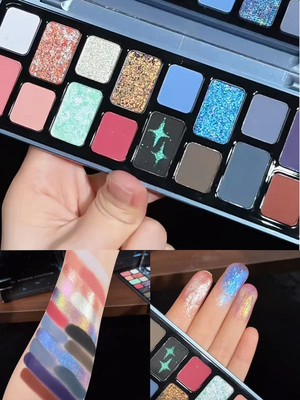 16-Color Eyeshadow Palette with Glitter Matte & Pearlescent Finishes - Vibrant Makeup Set