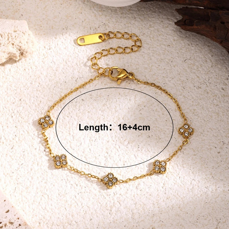 Gold Color Flower Zircon Bracelet - Hypoallergenic Stainless Steel Jewelry for Women