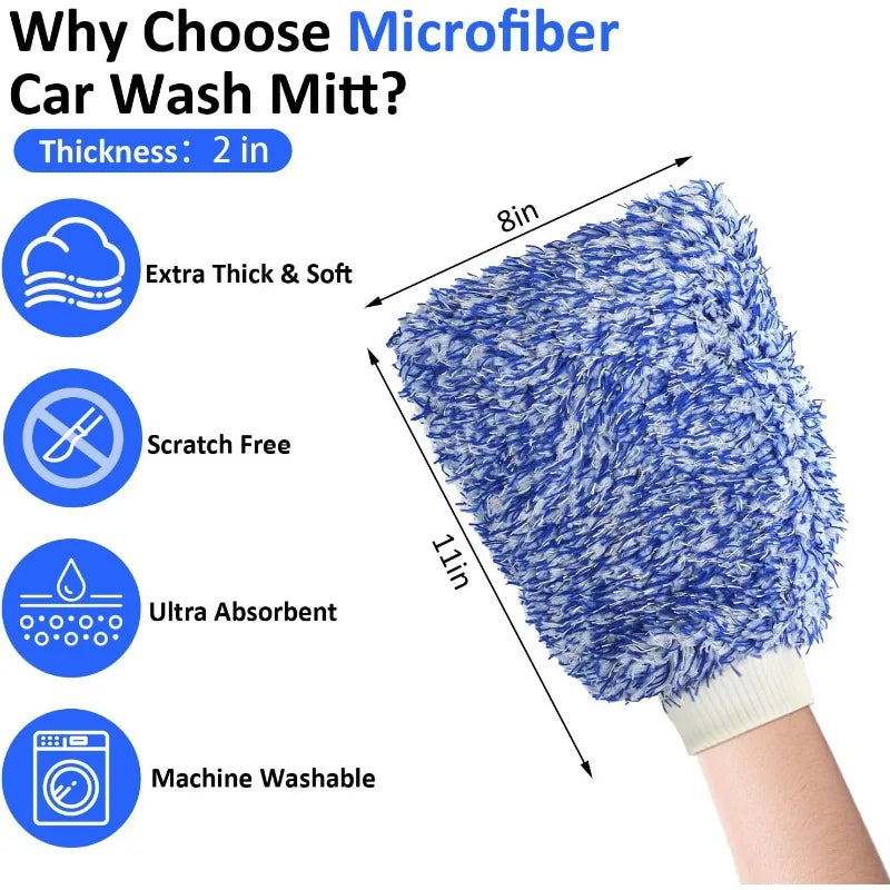 Car Wash Mitt Sponge with Soft Plush Fiber for Scratch-Free Vehicle Cleaning