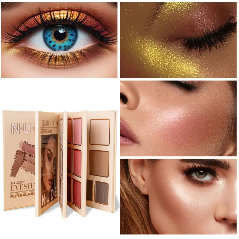 43-Color All-in-One Makeup Palette Set - 4-Layer Book Design for Eyeshadow, Blush, Contour & Highlighter