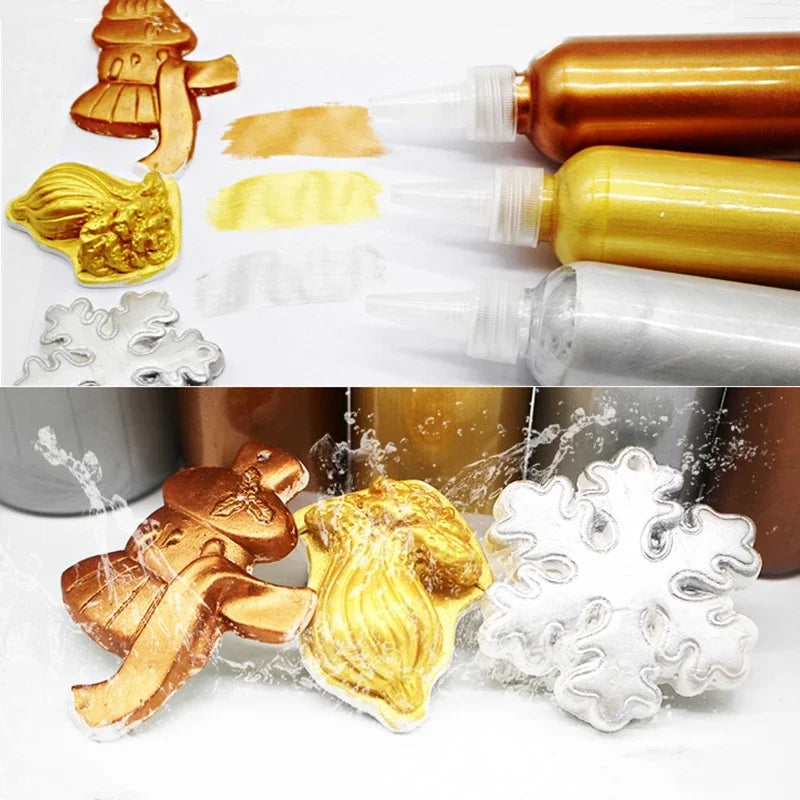 500ml Metallic Acrylic Paint Set - Gold Silver Copper Waterproof Craft Paint