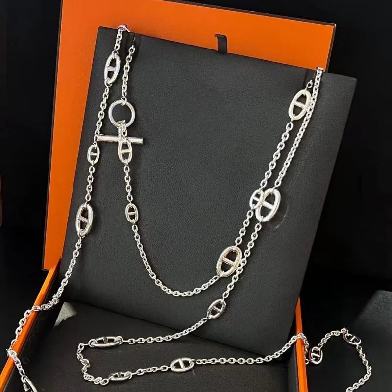 Long Layered Pig Nose Necklace for Women - Elegant Chain Jewelry