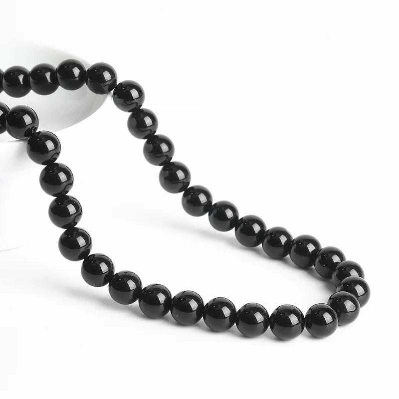 Natural Black Agate Stone Beads - Round Spacer Jewelry Making Supplies