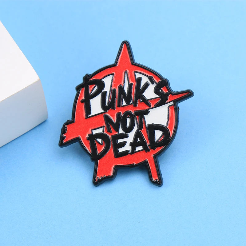 Cartoon Letters Punk's Not Dead Enamel Metal Lapel Pin Badge Gift for Friends