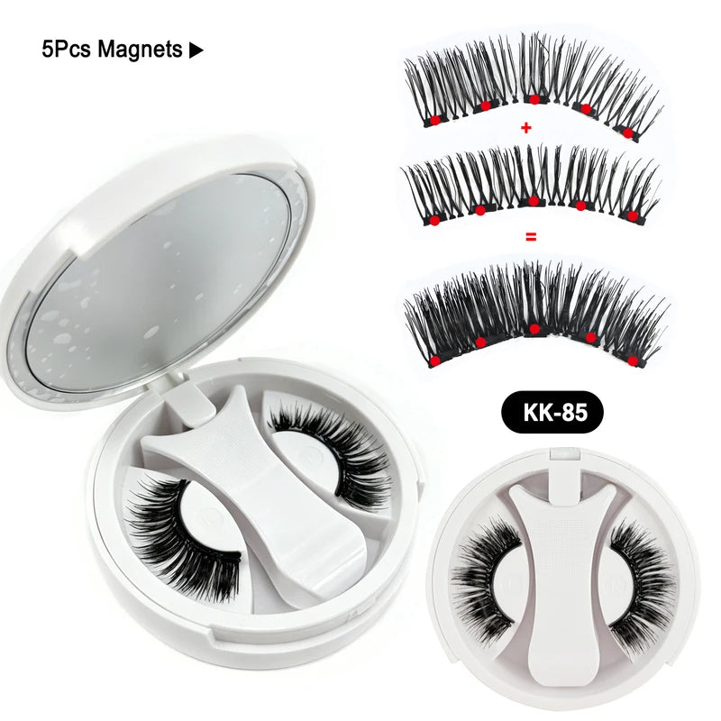 Magnetic False Eyelashes 3D Fluffy Faux Mink Reusable Makeup Kit with Mirror & Applicator
