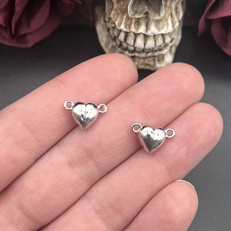 Silver Heart Magnetic Snap Charms 20pcs Jewelry Making Supplies for DIY Crafts