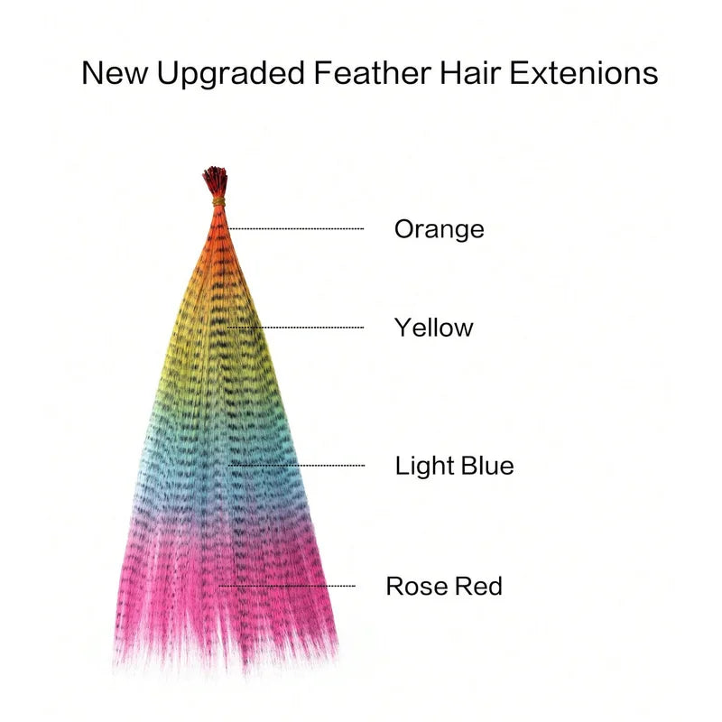 Rainbow Colorful Feather Extensions Long Straight Hairpieces for Girls - Ombre Style